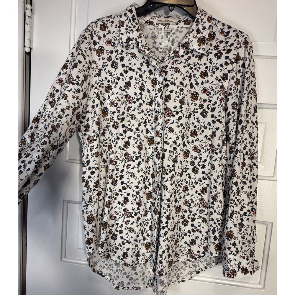 Alexander Jordan Y2K Vintage Floral‎ Rayon Blouse Lightweight Collared Top M - Picture 3 of 11